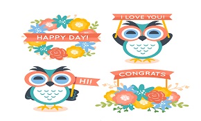 4 cartoon flowers and owl vector 4 cartoon flowers and owl vector